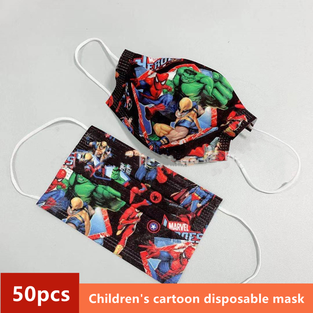 Disney Children's Mask Spider-Man Marvel Avengers Character Disposable Face Mask Cartoon Hero Pattern Lilo and Stitch Pixar Dust Cover