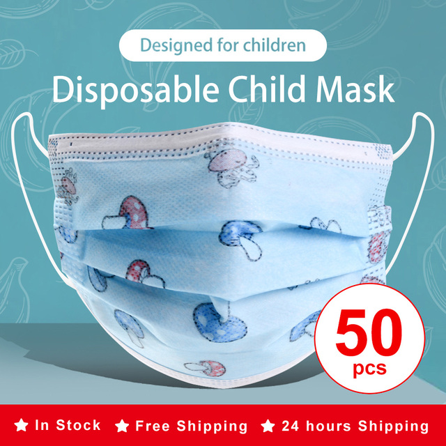 50/100pcs Cartoon Children Face Masks 3 Layer Disposable Mouth Flex Soft Breathable Cute Hygiene Kids Face Mask for Child