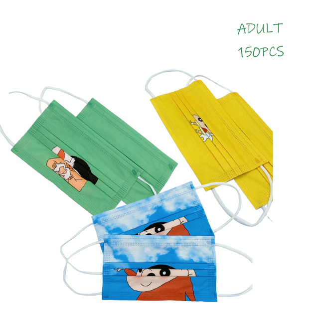 10-150pcs Adult/Children Disposable Masks Cartoon Character Coloring Shin Chan Protective 3 Layers Breathable Mask For Child Parents