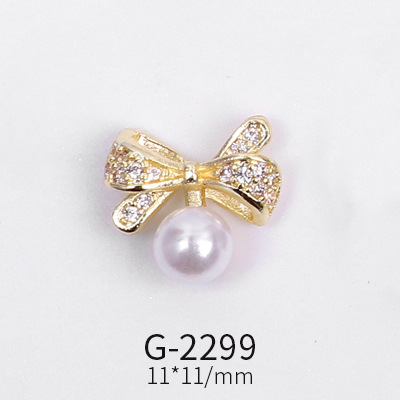 Nail Art Jewelry Net Red Nail Art Real Gold Zircon Bow Jewelry Micro-inlaid Nail Diamond Decoration G-2287 Nail Art Decorations