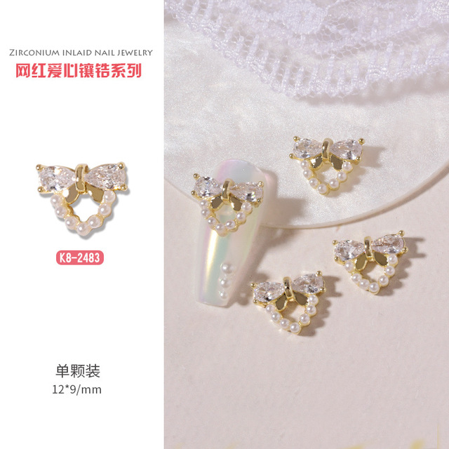 3pcs nail art love zircon color preserved super flash three-dimensional diamond smiley nail accessories love necklace