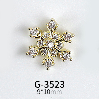 New Nail Art Real Gold Snowflake Zircon Ornaments Exquisite Snowflake Zircon Christmas Style Snowflake Pendant G-3511