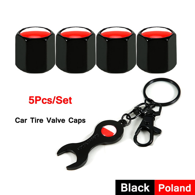 DSYCAR 5pcs/set National Flag Pattern Anti-theft Car Tire Wheel Valve Caps With Wrench Keychain Alloy Car Tire Valve Caps