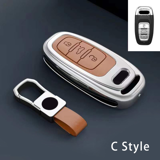 New Fashion Zinc Alloy and Leather Car Key Case Cover for Audi A3 A4 A5 C5 C6 8L 8P B6 B7 B8 C6 RS3 RS6 Q3 Q7 TT 8L 8V S6 S4 S3