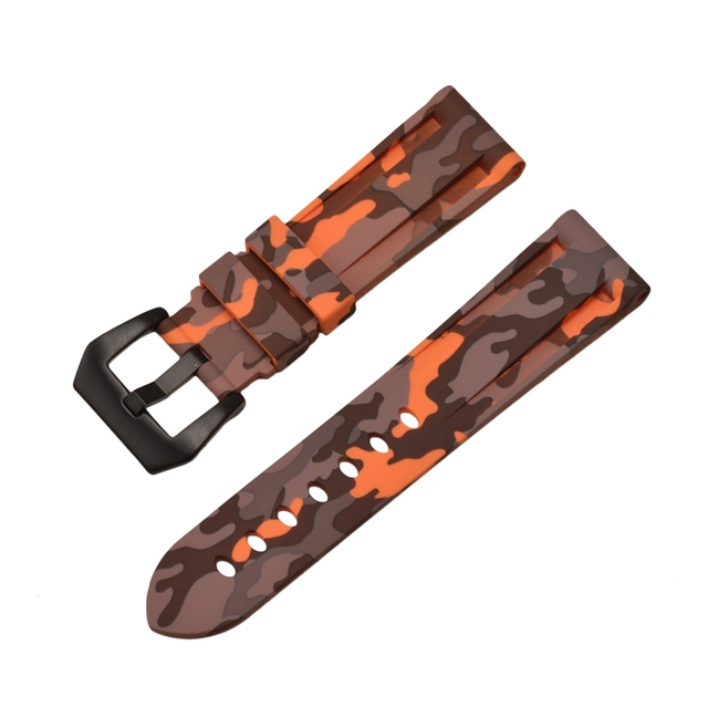 HQ Silicone Strap 20 22 24 26mm Camouflage Watch Band Silicone Rubber Watchband Replacement for PAM Strap and Steel Buckle