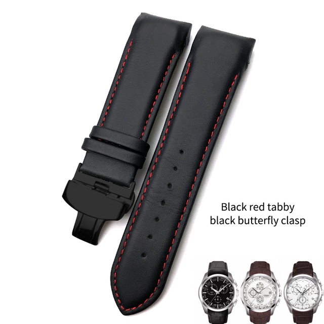 22mm 23mm 24mm Curved End Genuine Leather Watchband Fit For Tissot T035617 Cowhide Watch Strap Butterfly Clasp Bracelets Men