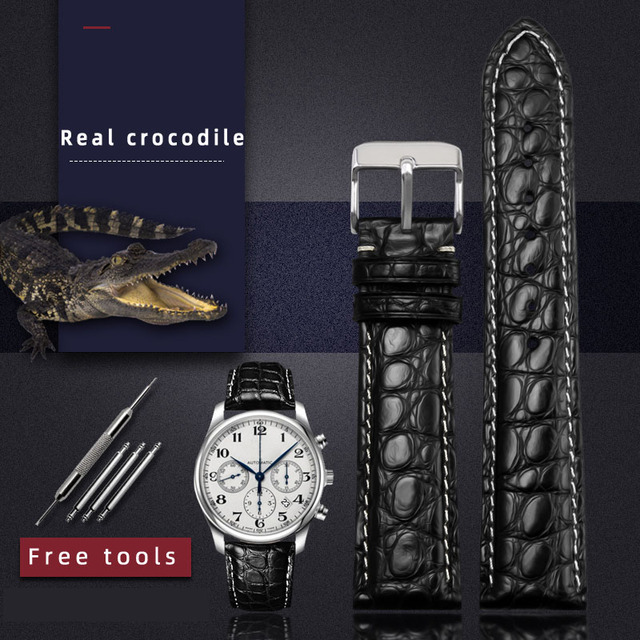 For any wristband luxury genuine crocodile leather watchband 18mm 19mm 20mm 21mm 22mm black brown straps