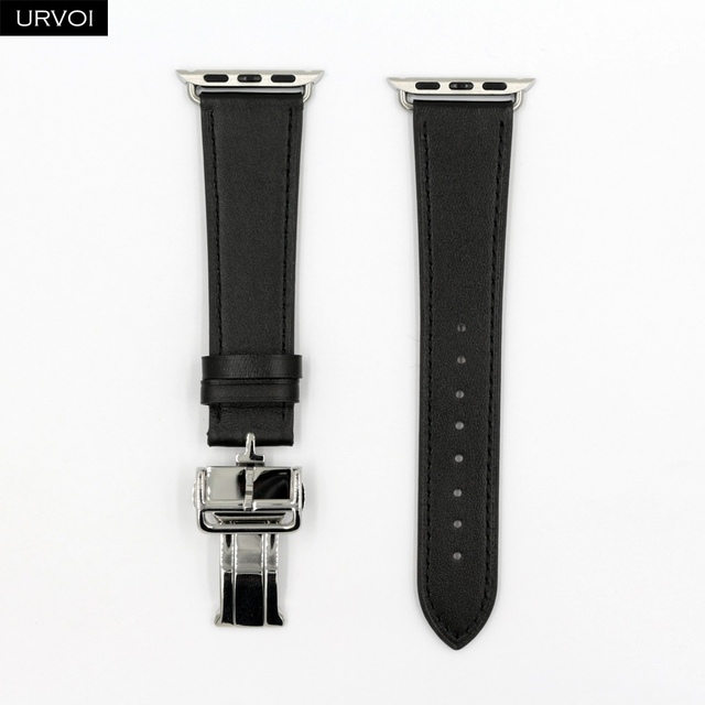 URVOI Deploy Buckle Band for Apple Watch Series 7 6 SE 5 4 3 21 Single Round Strap for iwatch 40 44mm Swift Leather Band Strap