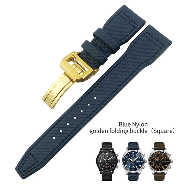 20mm 21mm 22mm Nylon Fiber Leather Watchband Fit For IWC IW377729 IW389001 Big Pilot Watch High Quality Green Blue Black Strap