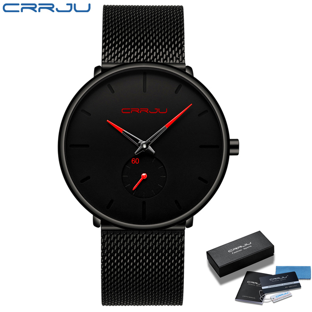 Fashionable Quartz CRRJU Men's Watches Luxury Fashion Slim Mesh Water Resistant Watches