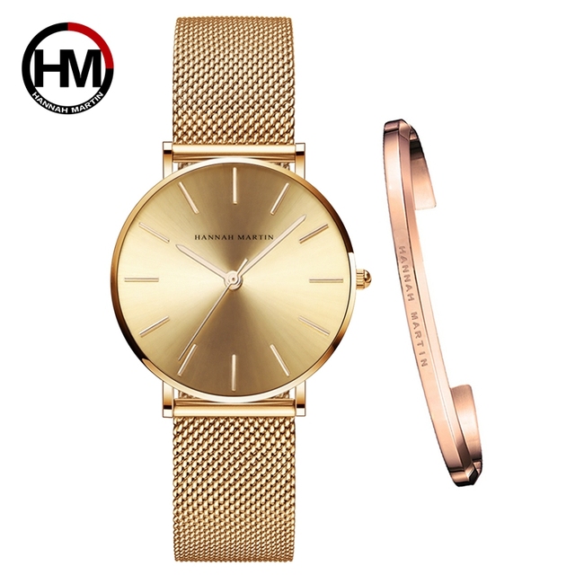 Women Watch 1 Set Bracelet Japan Quartz Simple Movement Waterproof Rose Gold Stainless Steel Mesh Ladies Watch relogio feminino