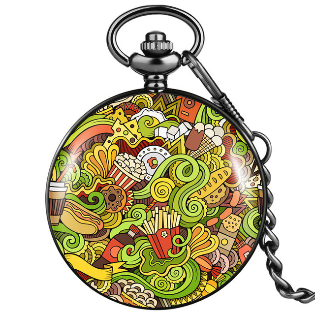 Hot selling style custom model men women personality quartz pocket watch with graffiti patterns color thick series watches