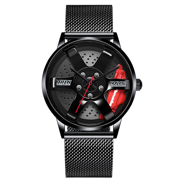 3D Spinning Unique Model Rim Watch Hub Custom Design Sports Car Frame Watch Waterproof Creative Men's Watch Wheel Wristwatch Clock