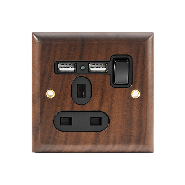 High-grade retro American industrial style light switch socket, solid wood brass toggle switch panel, antique home stay switch