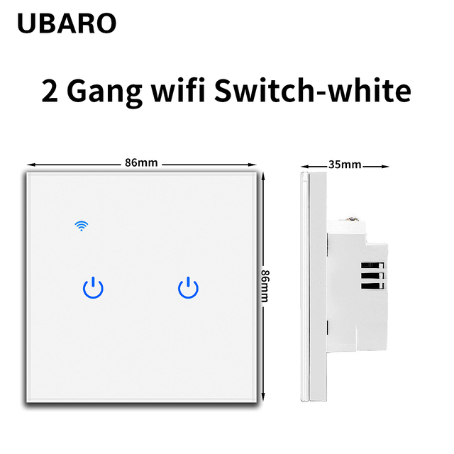 UBARO EU Standard Wifi Smart Drawer Touch Switch Luxury Glass Switch Panel Button App Control Voice Alexa Google Home 1 Gang 2 Way