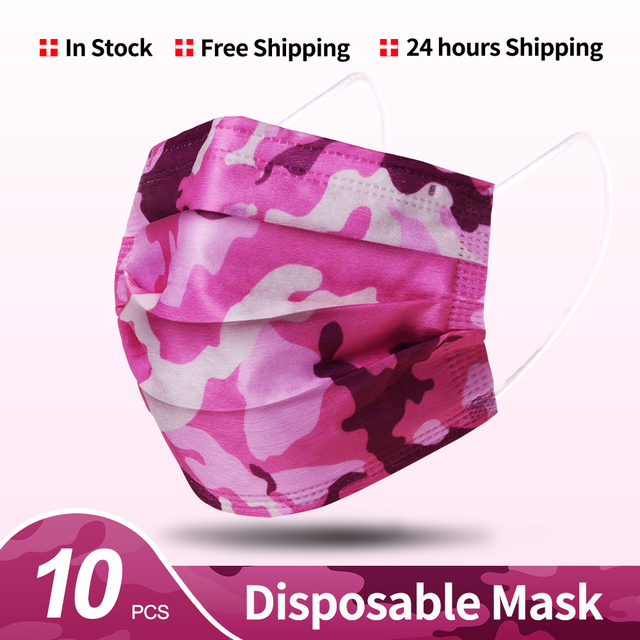 Camouflage disposable face mask 3 ply filter earbuds 100pcs protective face cover masque surgical mascarillas desechables