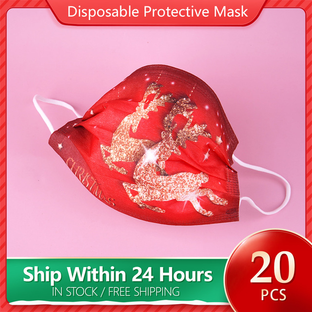 Christmas Disposable Christmas Face Mouth Masks Women Colorful Adult 3 Layers Filter Non-woven Fabric Printed Mascarilla Navidad Noel