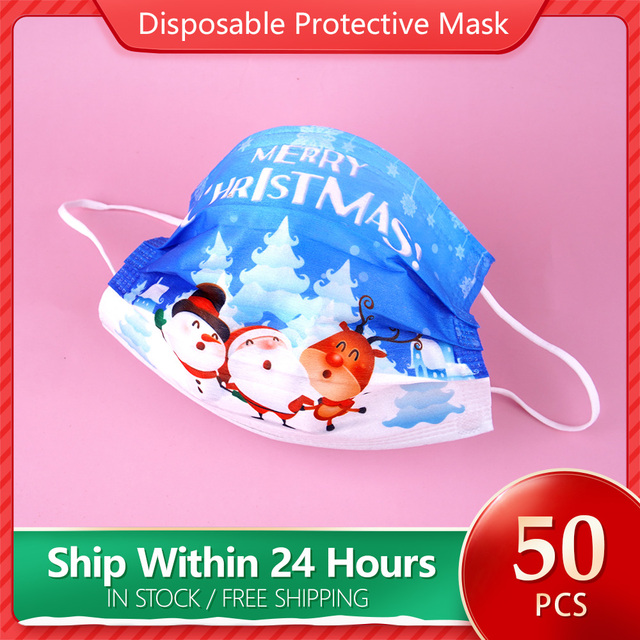 Face Protection Mask Disposable 3 Layers Adult Christmas Mouth Masks Printed Cosplay Mascarillas Navidad Desechables