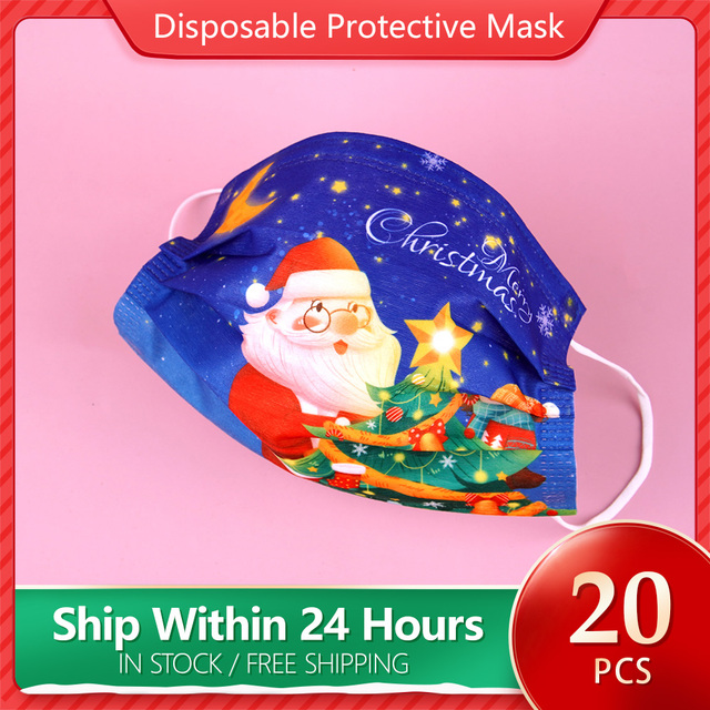 10pcs/bag Christmas Hot Disposable Christmas Mask Black Face Mouth Masks Protective Filter Masks Adult Masque Anti-Dust Mascarillas