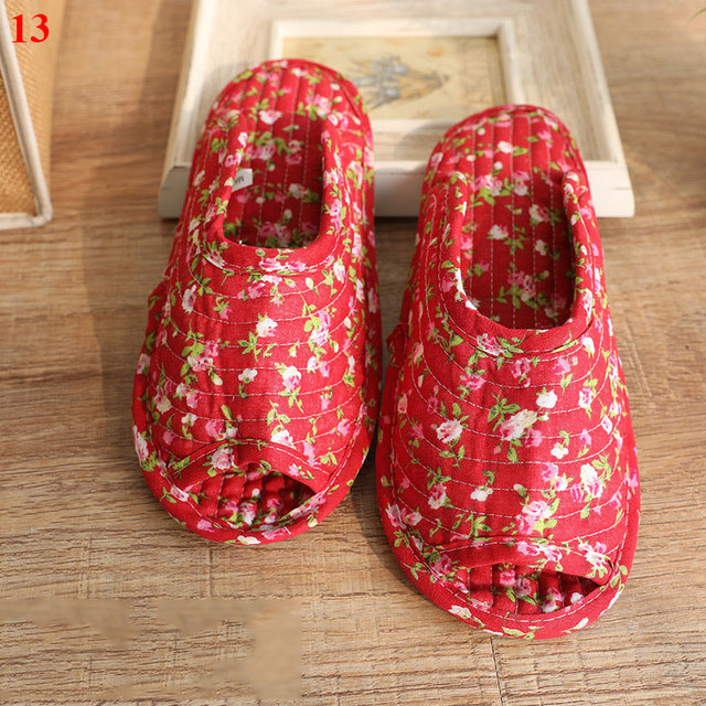 Small floral slippers pastoral fabric soft-soled household cotton slippers warm breathable non-slip light beautiful cotton slippers