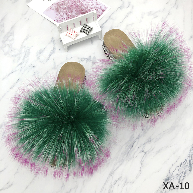 Fur Slides Summer Rivets Platform Sandals Ladies Sandals Outdoor Real Fur Ladies Heels Shoes 2021 New Fluffy Slippers Flip Flops