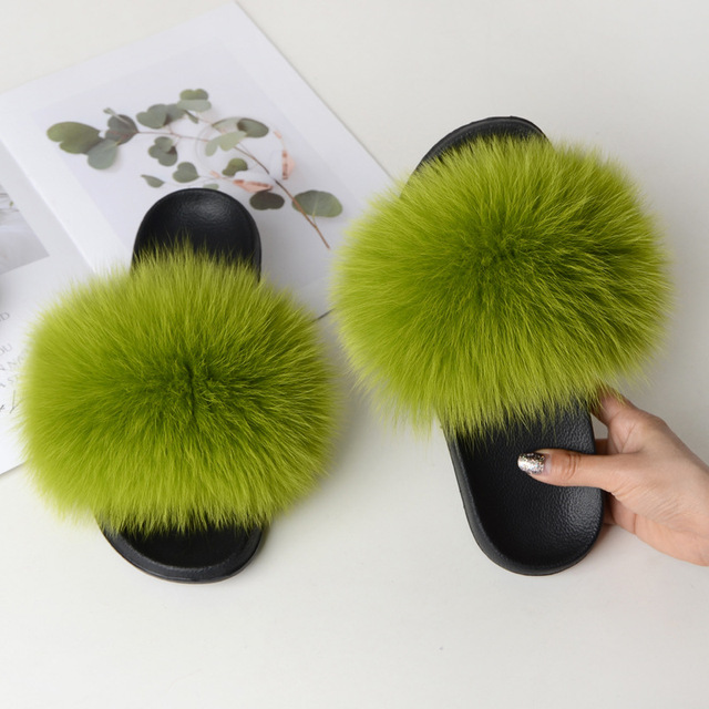 Summer fox fur slippers flat non-slip solid plush home shoes