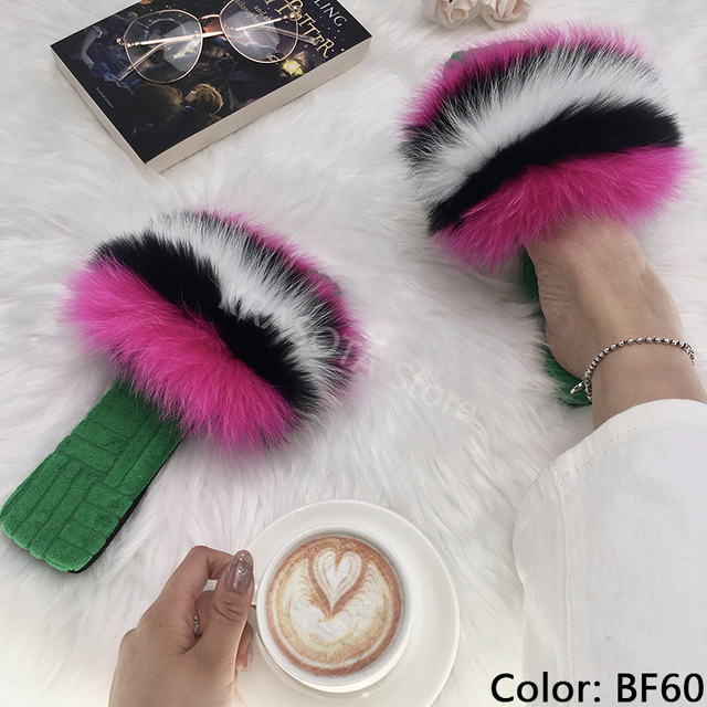 Summer Women Slippers Cotton Fabric Real Fur Flip Flops Fancy Sandals Ladies Faux Fur Slippers 2022 Home Shoes Woman