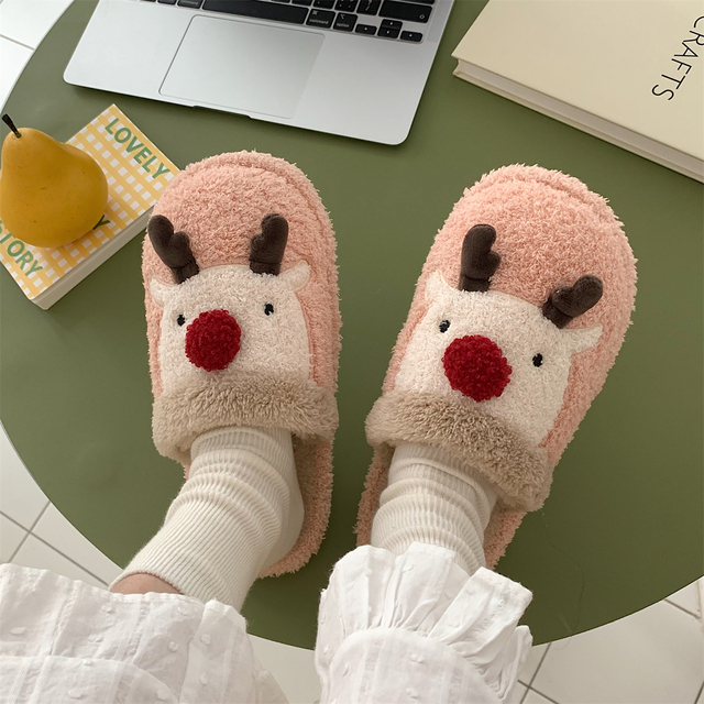 Women Cute Animal Slippers Girls Fashion Kawaii Fluffy Winter Warm Slippers Cartoon Milk Cow House Funny Slippers Chaussure Femme