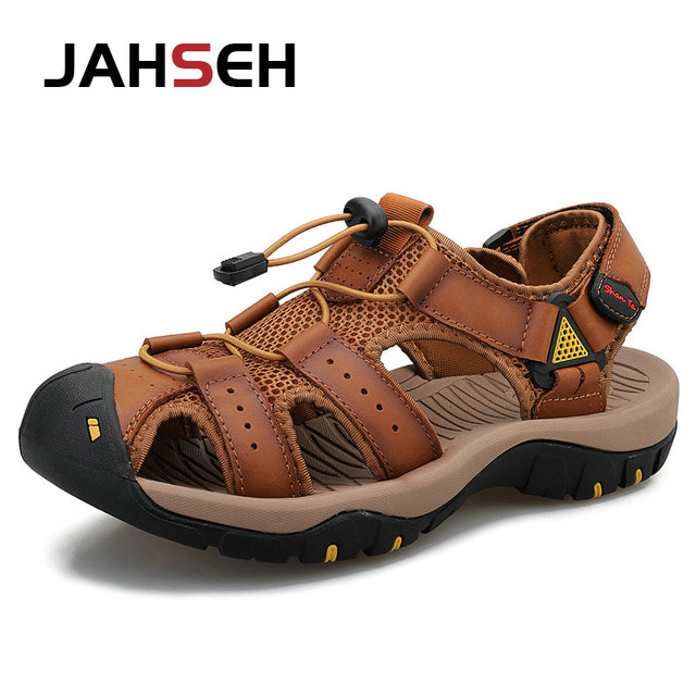 Summer New Outdoor Genuine Leather Men's Casual Sandals High Quality Brand Beach Shoes Fashion Water Shoes Walking Footwear