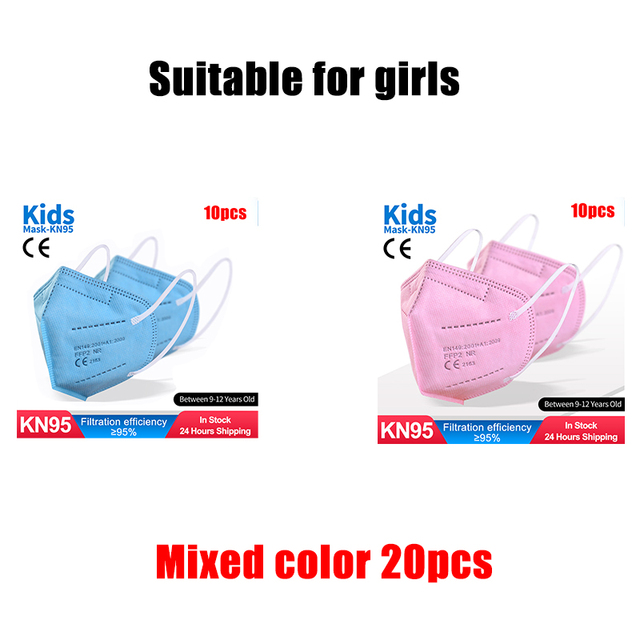 ffp2 kids mask anti-dust breathable 5 layers multicolor european specification reusable girls 9-12 years kn95 face mask