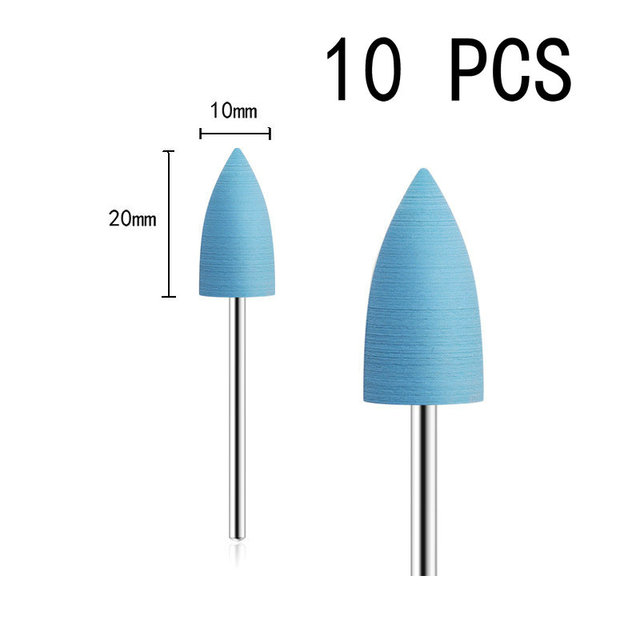 10pcs/set 10*24mm Rubber Silicone Nail Drills Big Head Bits Nail File Grinders For Manicure Pedicure Cuticle Clean Tools 15