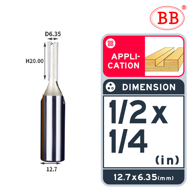 BB Straight Bit 2 Flute Long Blade Router Bit 1/4 1/2 Woodworking Slotting Tool End Miil Double Edged Cutter