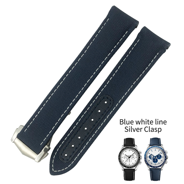 19mm 20mm Nylon Canvas Watch Strap for Omega 300 AT150 Fabric Leather Aqua Terra 150 Blue 21mm 22mm Watchband Buckle