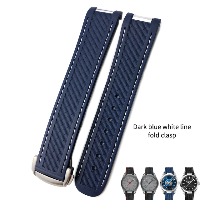 20mm Rubber Silicone Watch Strap Fit For Omega Seamaster 300 AT150 Aqua Terra Ultra Light 8900 Steel Buckle Watchband Bracelets