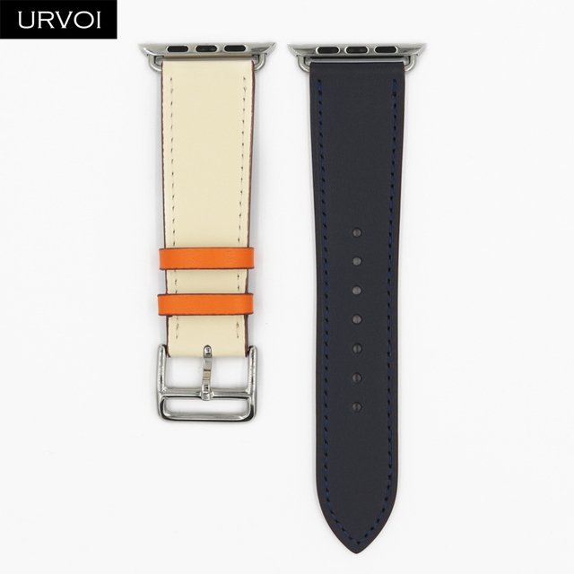 URVOI Leather Band for Apple Watch Series 7 6 SE 5 4 3 2 1 Round One for iwatch Straps Wrist Band Classic Design 41 45mm