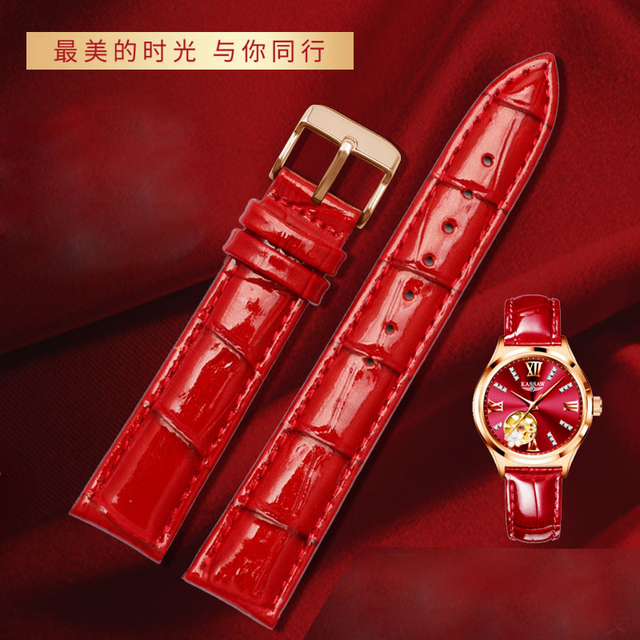 red color for any brand women watch12mm14mm 15mm 16mm 18mm 20mmRose gold buckle genuine leather watches wrist strap