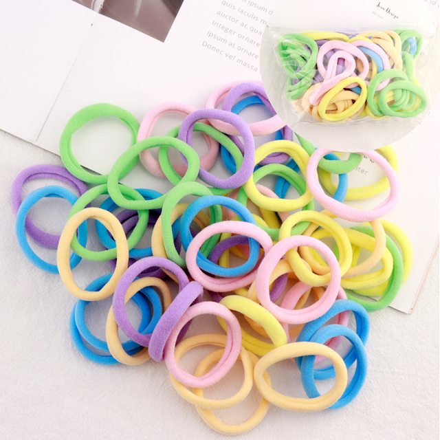 Girls 50pcs Colorful Nylon Small Elastic Hair Bands Hair Accessories Ponytail Holder Children Scrunchie Headband Kids Hair