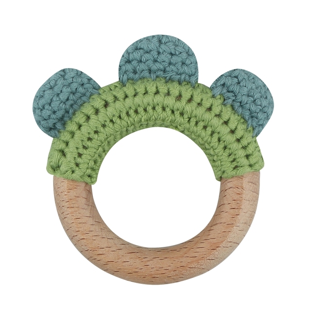 1pc or 2pcs/set BPA Free Crochet Dinosaur Baby Teether Rattle Safe Beech Wooden Teether Ring Newborn Mobile Sport Educational Toy