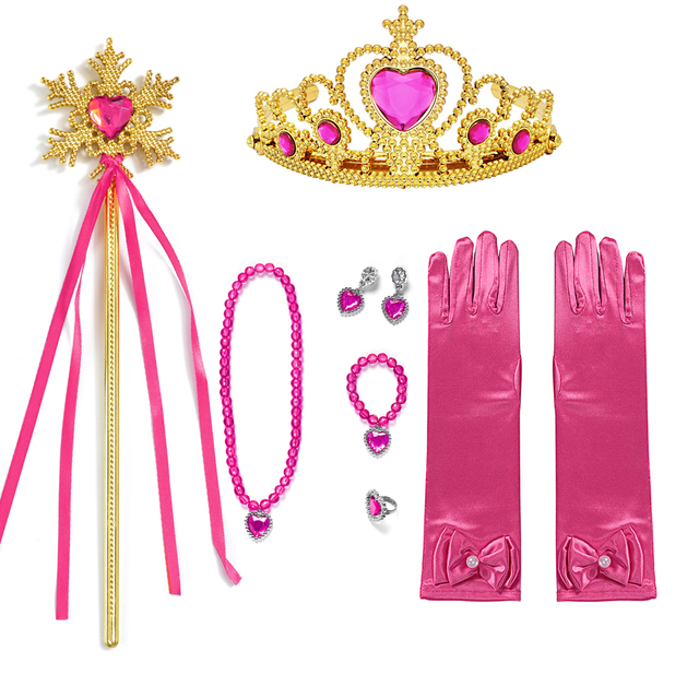 Frozen Cinderella Anna Princess Accessories Girls Fancy Dress Gloves Bowknot Wand Crown Bracelet Neacklace JYF