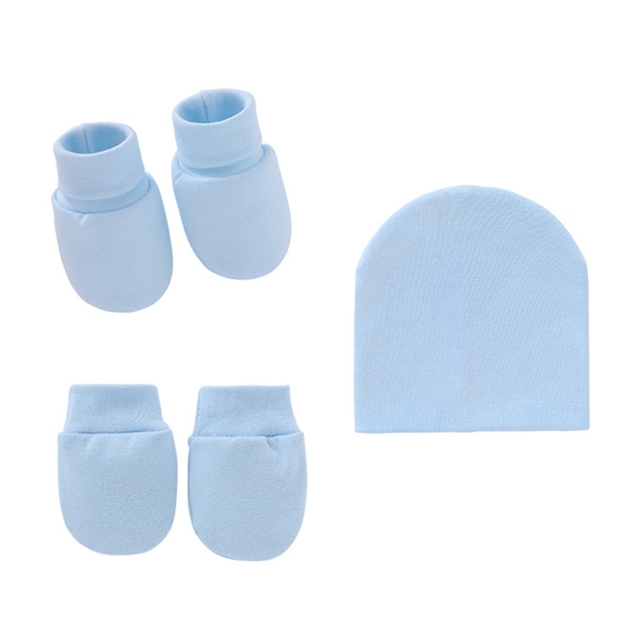 Baby Newborn Face Protection Scratch Gloves Warm Cover Sets Infant Anti-scratch Knitted Cotton Gloves Hat Set