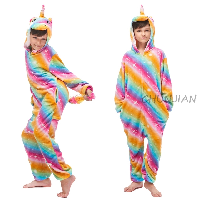 Winter Kigurumi Kigurumi Soft Warm Soft Flannel Pajamas Cartoon Animal Hooded Pajamas Boys Unicorn Pajamas Girls Kids Sleepwear