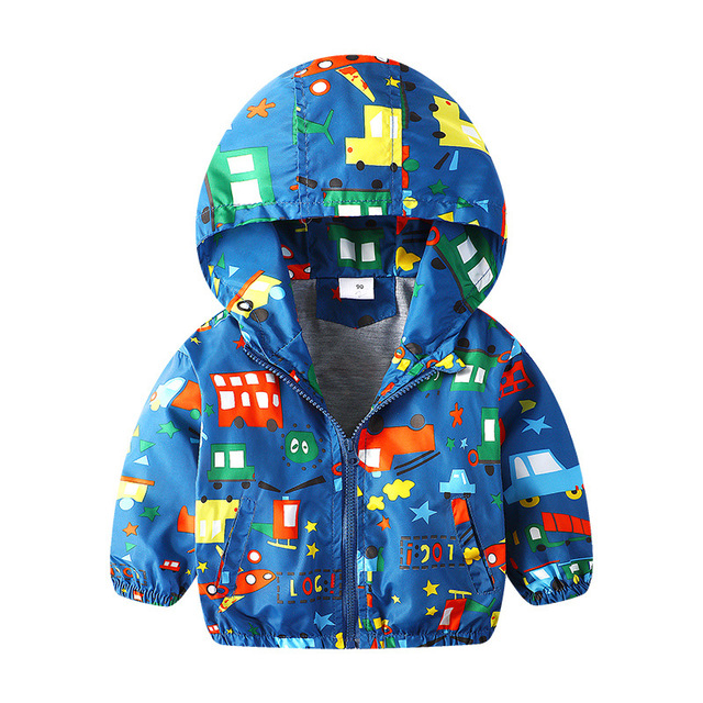 Spring Autumn Kids Clothes Boys Jackets Children Hooded Zipper Windbreaker Toddler Boys Car Dinosaur Waterproof Hoodies for Boys