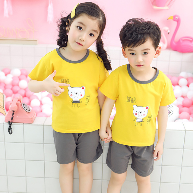 Summer Short Sleeve Cotton Animal Cartoon Dinosaur Unicorn Panda Boys and Girls Clothing Sets Children Pajamas Sets Kids Pajamas