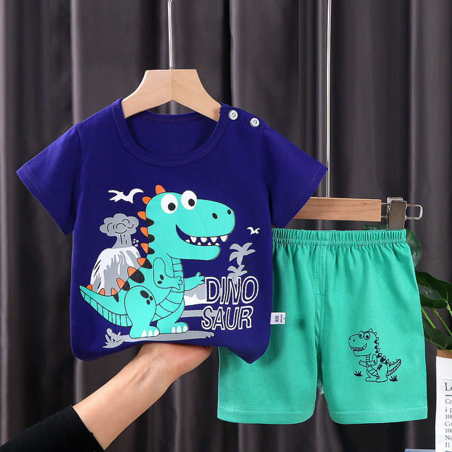 Seieroad Children's Summer Clothes Dinosaur Boys Cartoon T-shirt T-shirt + Pants Kids Clothes Short Sleeve Teenage Clothing Set Tracksuit