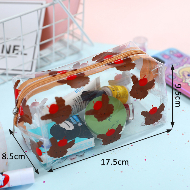 Fashion Transparent Women Cosmetic Bag Fruit Pattern Large Capacity Makeup Zipper Bag Waterproof Simple Travel Accessories