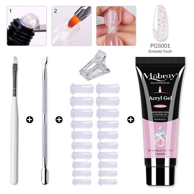 Poly Extension Gel Set 5/2pcs Acrylic Gel Kit Clear Camouflage Color Nail Tip Shape Crystal UV Gel Slice Brush Nail Art Tools