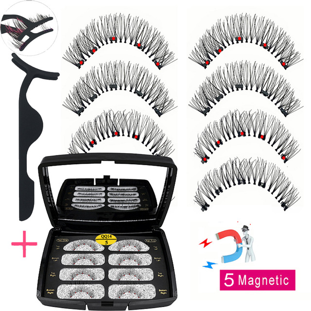 LIKOFO Magnetic Eyelashes with 5 Magnets Natural Handmade 3D/6D False Eyelashes Acrylic Box Long False Eyelashes Cosmetics for Gift