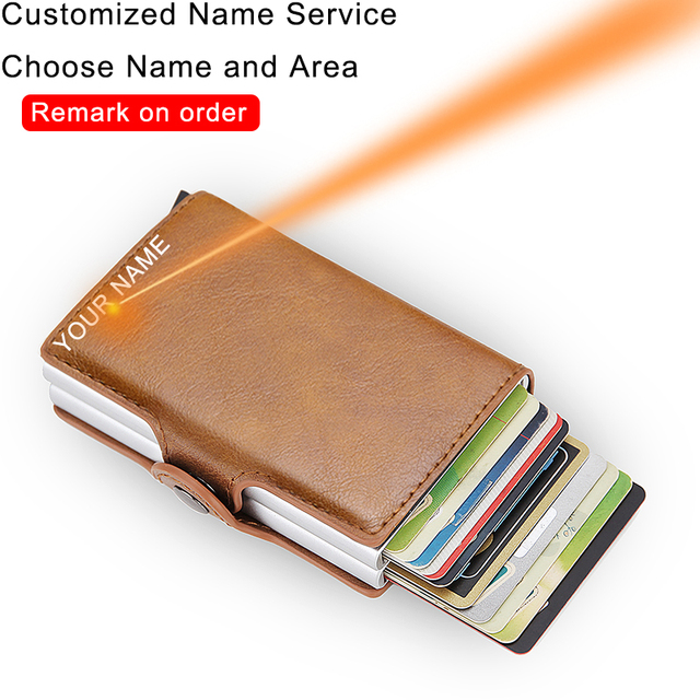 RFID Blocking Protection Men ID Credit Card Holder Wallet Leather Metal Aluminum Business Bank Card Credit Card Case