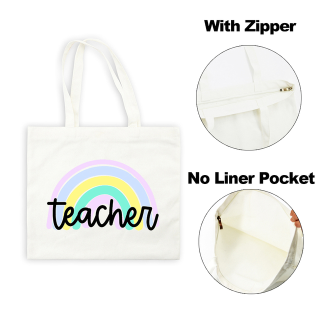 Best Teacher Ever Rainbow Women Canvas Shopping Bag Teacher Life Reusable Aesthetic Eco Tote Shoulder Bags Storage Travel Gift Bag