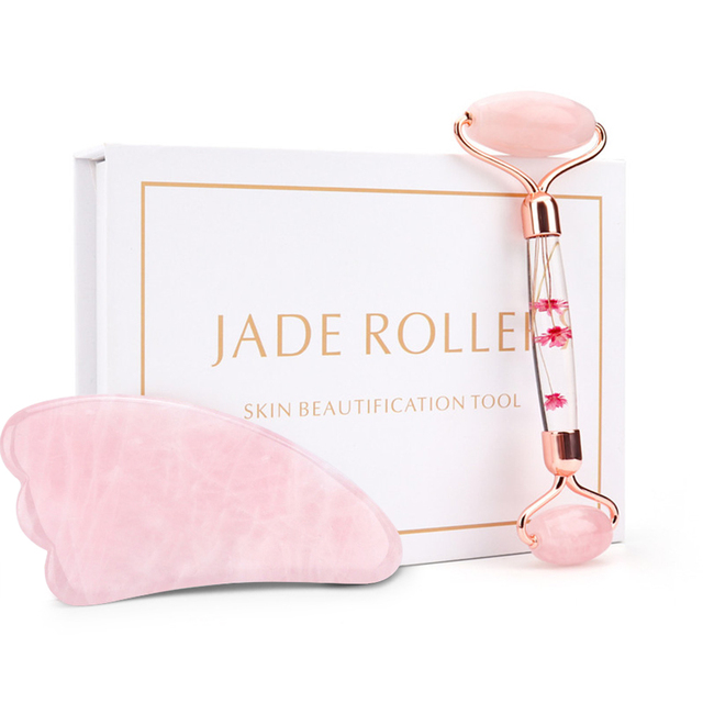 Natural Facial Massager Gua Sha Scraper Double Headed Jade Roller Jade Roller Skin Care Rose Quartz Face Massager Face Lifting Health Beauty Tools